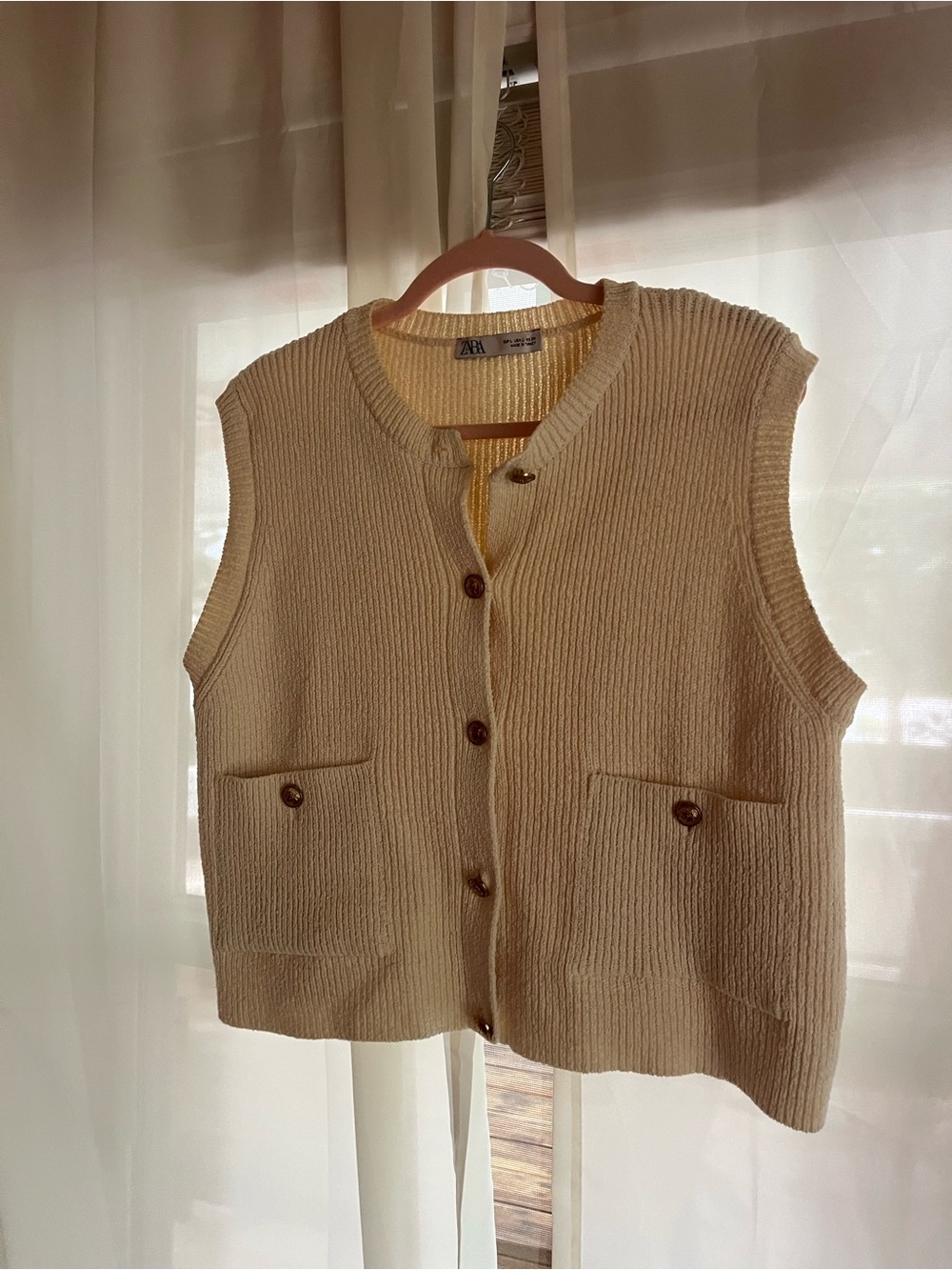 Zara Cream Ribbed Knit Button Vest